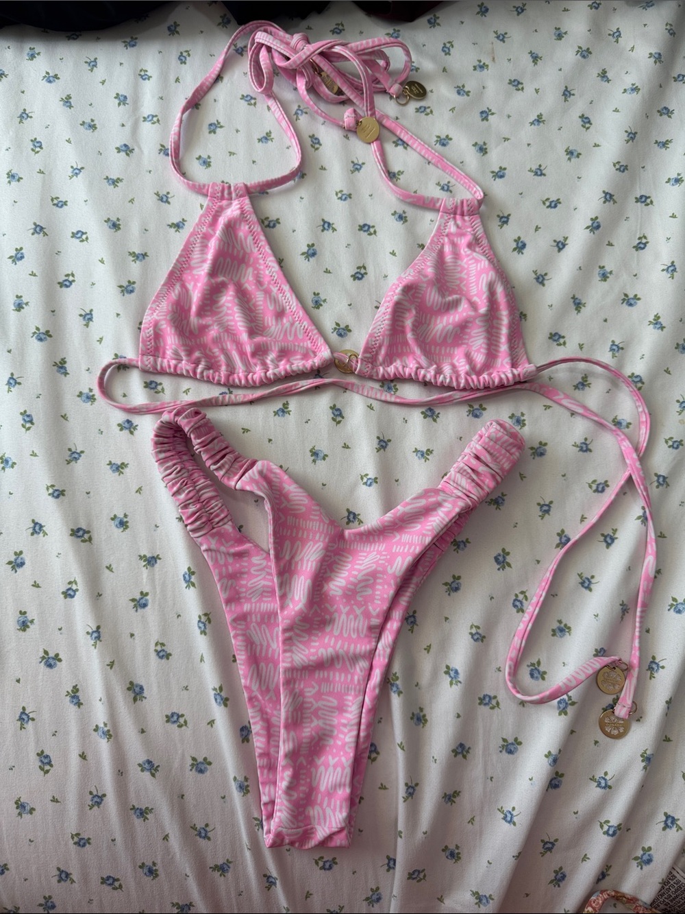 Kulani Kinis Pink Abstract Triangle Bikini Set